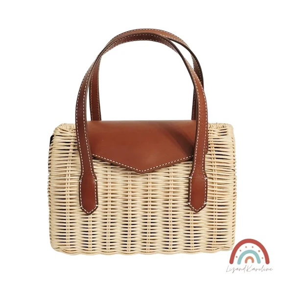 New! J. Crew Small Rattan Leather Top Handle Satchel Crossbody Bag - Picture 4 of 16